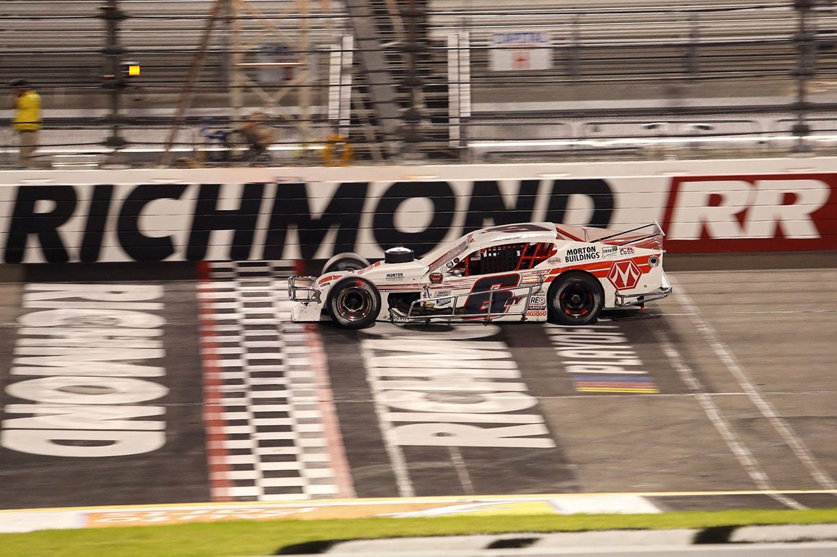 Ryan Preece, driver of the #6 Riverhead Raceway Chevrolet, wins the Virginia Is For Racing Lovers 150 for the NASCAR Whelen Modified Tour at Richmond Raceway in Richmond, Virginia on September 10, 2021. (Ryan M. Kelly/NASCAR)