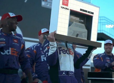 That’s the trophy they hand out if you’re the seventh different winner in seven races. Congrats, Denny Hamlin.