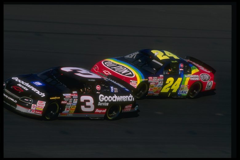 10 Nov 1996: Dale Earnhardt (left) and Jeff Gordon compete during the NASCAR NAPA 500 at the Atlanta Motor Speedway in Hampton, Georgia. Mandatory Credit: David Taylor /Allsport