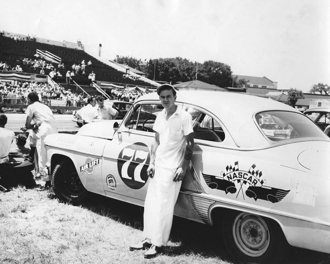 UNKNOWN — 1952:  Dick Passwater of Indianapolis, IN, drove this Oldsmobile for car owner Frank Arford in five NASCAR Cup races during the year, finishing two of them in the top 10.  (Photo by ISC Images & Archives via Getty Images)