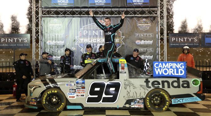 Ben Rhodes rallies past Hocevar, corrals Camping World Trucks win on Bristol dirt
