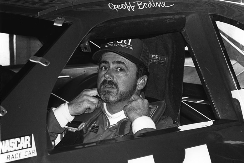 Early 1990s: Driving for car owner Junior Johnson on the NASCAR Cup circuit during the 1990 and 1991 seasons, Geoff Bodine drove the Budweiser Ford Thunderbird to four wins and 31 top ten finishes. (Photo by ISC Images & Archives via Getty Images)