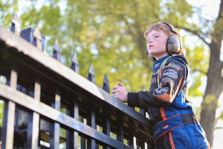 A young fan at Bowman Gray Stadium in Winston-Salem, North Carolina, on April 23, 2022. (Adam Fenwick/NASCAR)