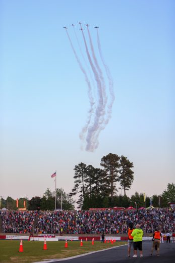 Pre-race ceremonies at Bowman Gray Stadium in Winston-Salem, North Carolina, on April 23, 2022. (Adam Fenwick/NASCAR)