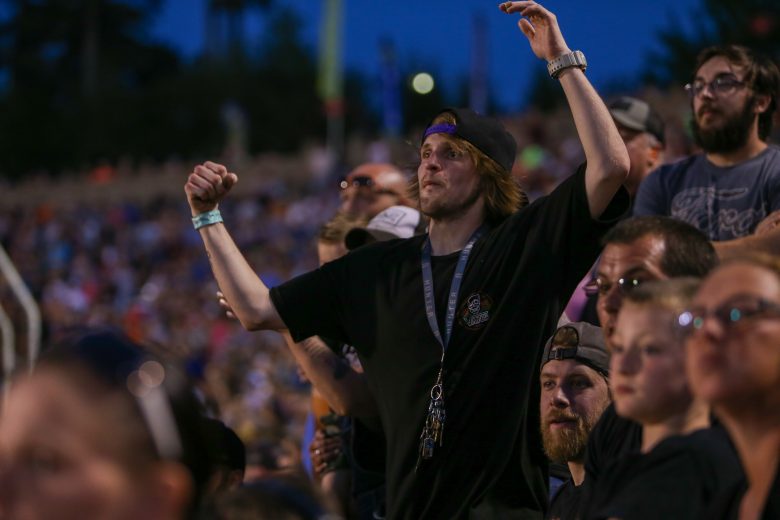 A fan at Bowman Gray Stadium in Winston-Salem, North Carolina, on April 23, 2022. (Adam Fenwick/NASCAR)