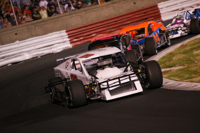 Action during the Hayes Jewelers 200 at Bowman Gray Stadium in Winston-Salem, North Carolina, on April 23, 2022. (Adam Fenwick/NASCAR)