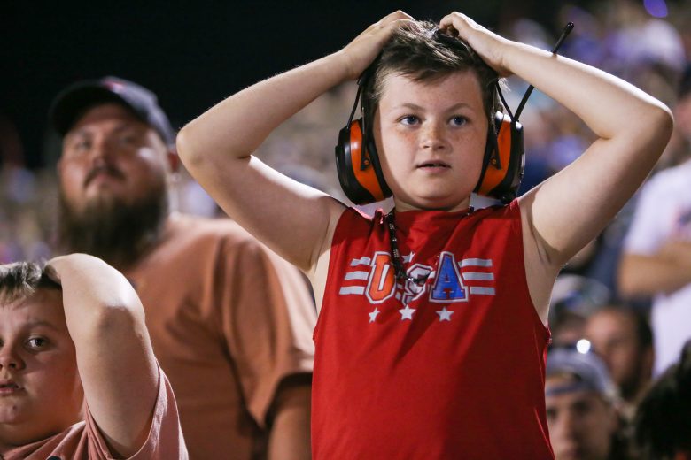 A fan watches during the Hayes Jewelers 200 at Bowman Gray Stadium in Winston-Salem, North Carolina, on April 23, 2022. (Adam Fenwick/NASCAR)