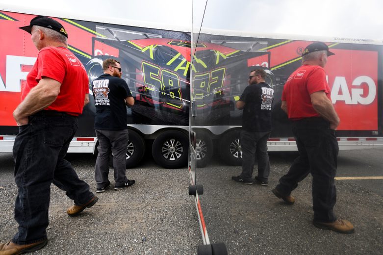 The GAF Roofing truck during the Miller Lite 200 for the Whelen Modified Tour at Riverhead Raceway on May 14, 2022 in Riverhead, New York. (Mike Lawrence/NASCAR)