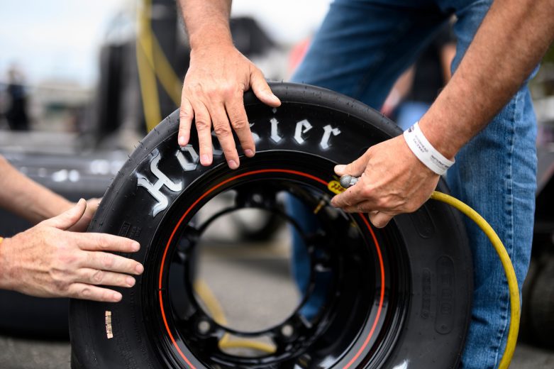 Crews prepare tires during the Miller Lite 200 for the Whelen Modified Tour at Riverhead Raceway on May 14, 2022 in Riverhead, New York. (Mike Lawrence/NASCAR)
