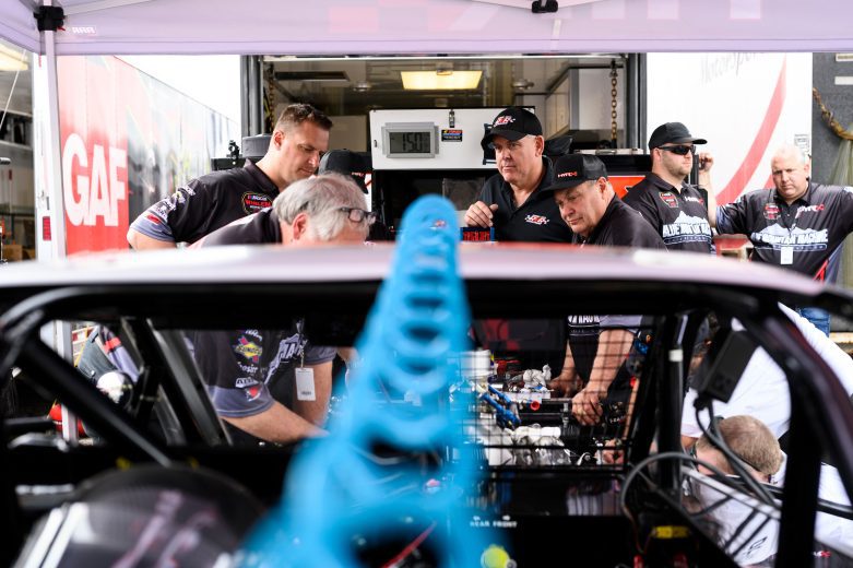 crew of the Blue Mountain Machine and Future Homes car during the Miller Lite 200 for the Whelen Modified Tour at Riverhead Raceway on May 14, 2022 in Riverhead, New York. (Mike Lawrence/NASCAR)