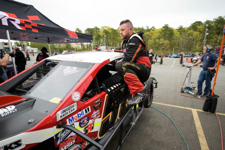 Eric Goodale, driver of the #58 GAF Roofing during the Miller Lite 200 for the Whelen Modified Tour at Riverhead Raceway on May 14, 2022 in Riverhead, New York. (Mike Lawrence/NASCAR)