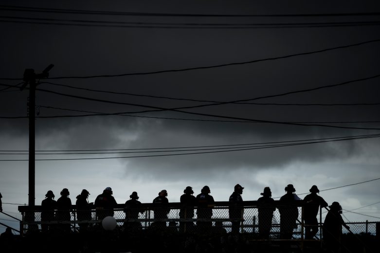 Pit crews in the stands during the Miller Lite 200 for the Whelen Modified Tour at Riverhead Raceway on May 14, 2022 in Riverhead, New York. (Mike Lawrence/NASCAR)