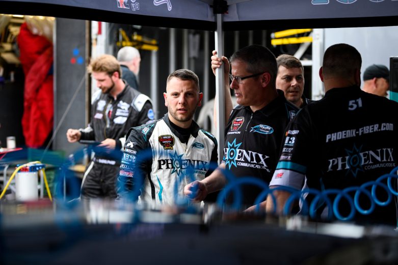Justin Bonsignore, driver of the #51 Phoenix Communications, Inc. during the Miller Lite 200 for the Whelen Modified Tour at Riverhead Raceway on May 14, 2022 in Riverhead, New York. (Mike Lawrence/NASCAR)