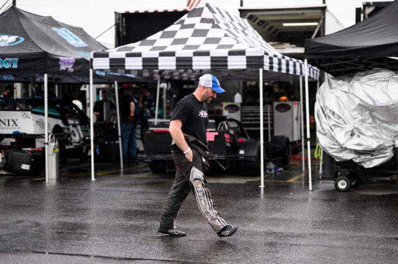 Rain in the pit area during the Miller Lite 200 for the Whelen Modified Tour at Riverhead Raceway on May 14, 2022 in Riverhead, New York. (Mike Lawrence/NASCAR)