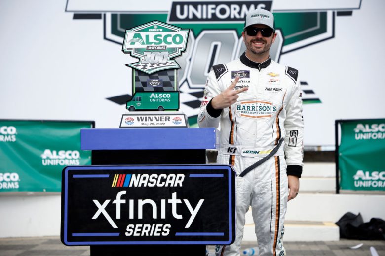 CONCORD, NORTH CAROLINA - MAY 28: Josh Berry, driver of the #8 Harrison's USA Chevrolet, celebrates in victory lane after winning the NASCAR Xfinity Series Alsco Uniforms 300 at Charlotte Motor Speedway on May 28, 2022 in Concord, North Carolina. (Photo by Jared C. Tilton/Getty Images) | Getty Images