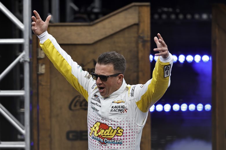 FORT WORTH, TEXAS - MAY 22: AJ Allmendinger, driver of the #16 Andy's Frozen Custard Chevrolet, walks onstage during driver intros prior to the NASCAR Cup Series All-Star Race at Texas Motor Speedway on May 22, 2022 in Fort Worth, Texas. (Photo by Buda Mendes/Getty Images) | Getty Images