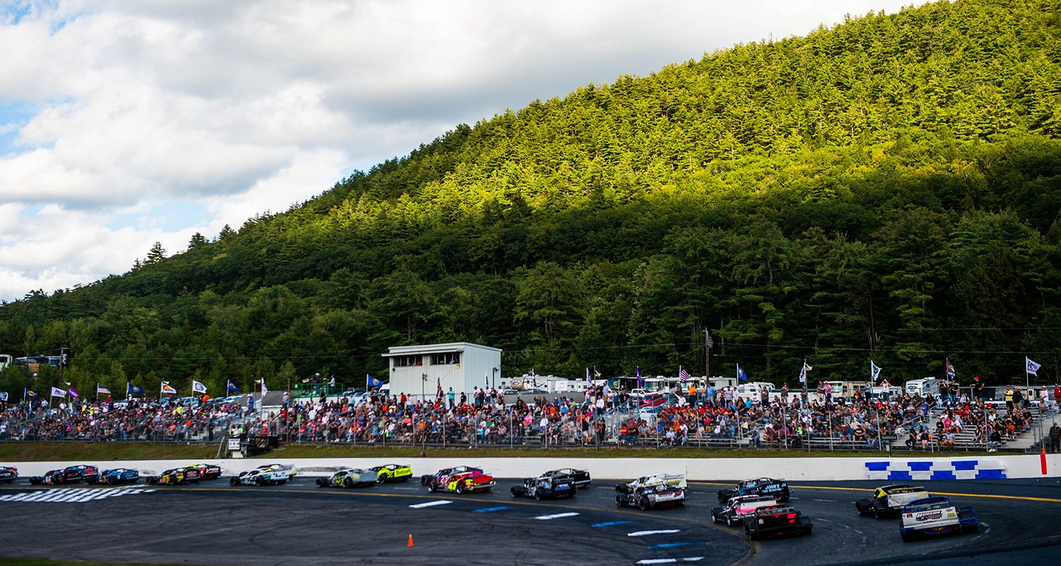 Race action during the Advanced Gas Distributors 200 Wade Cole Memorial for the NASCAR Whelen Modified Tour at Monadnock Speedway in Winchester, New Hampshire on August 30, 2020. (Kathryn Riley/NASCAR)