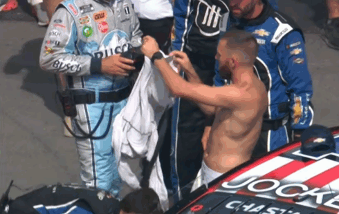 Ross Chastain’s got an underwear sponsor on the car, so now he’s walking around the place without all his clothes.