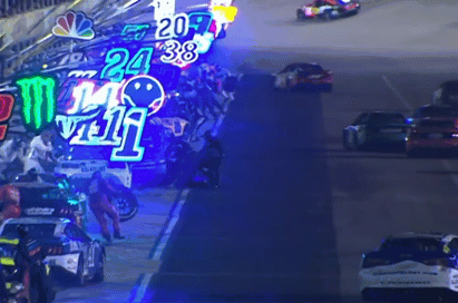 Time to go again! We’ve got some contact on pit road, but Christopher Bell will continue onward.