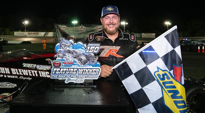 Jimmy Blewett scores one for the hometown crowd at Wall Stadium Speedway