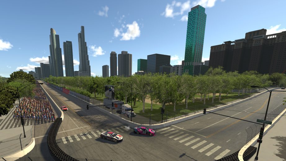 Dale Earnhardt Jr., driver of the #88 Chevrolet races during the eNASCAR iRacing Pro Invitational Series race at virtual Chicago Street Course on June 02, 2021 in Chicago, Illinois. (Photo by Chris Graythen/Getty Images) | Getty Images
