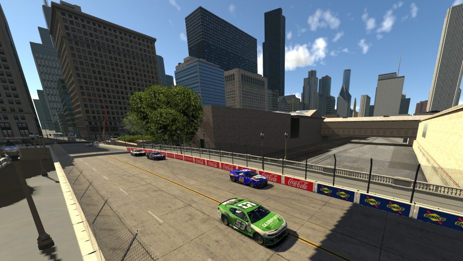 Cars race during the eNASCAR iRacing Pro Invitational Series race at virtual Chicago Street Course on June 02, 2021 in Chicago, Illinois. (Photo by Chris Graythen/Getty Images) | Getty Images