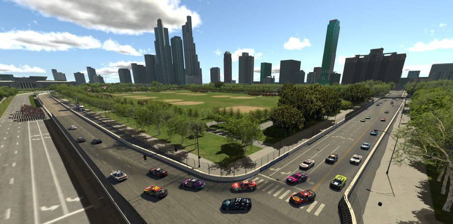 Cars race during the eNASCAR iRacing Pro Invitational Series race at virtual Chicago Street Course on June 02, 2021 in Chicago, Illinois. (Photo by Chris Graythen/Getty Images) | Getty Images