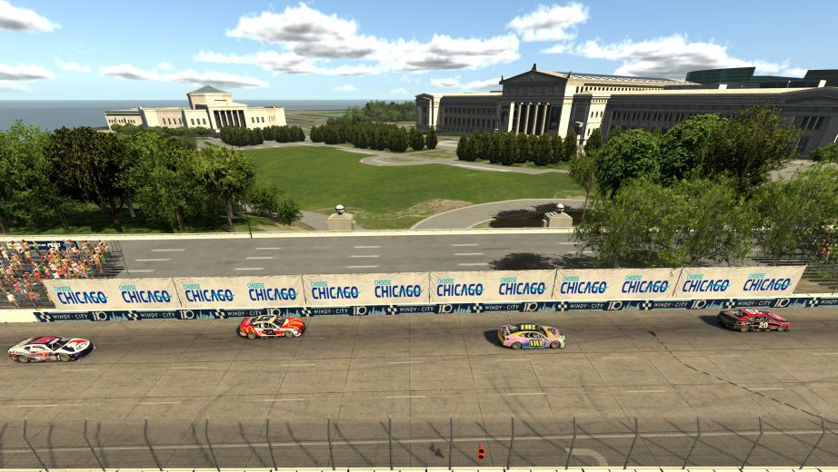 Cars race during the eNASCAR iRacing Pro Invitational Series race at virtual Chicago Street Course on June 02, 2021 in Chicago, Illinois. (Photo by Chris Graythen/Getty Images) | Getty Images