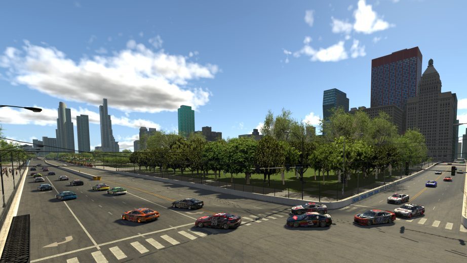 Cars race during the eNASCAR iRacing Pro Invitational Series race at virtual Chicago Street Course on June 02, 2021 in Chicago, Illinois. (Photo by Chris Graythen/Getty Images) | Getty Images