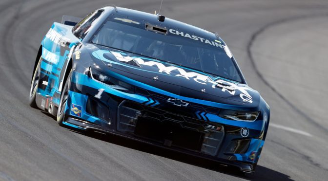 Featured Image for Ross Chastain wrecks after battling Denny Hamlin for late Pocono lead