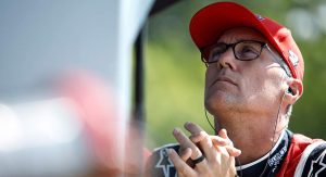 Kevin Harvick checks the monitors at Road America