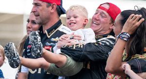 Tyler Reddick celebrates with his family and team at Indianapolis Motor Speedway