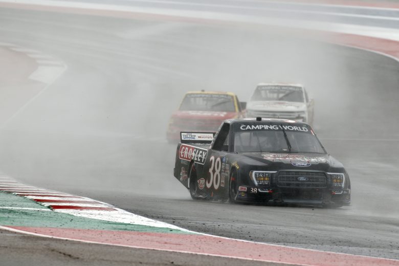AUSTIN, TEXAS - MAY 22: Todd Gilliland, driver of the #38 Crosley Brands Ford, drives during the NASCAR Camping World Truck Series Toyota Tundra 225 at Circuit of The Americas on May 22, 2021 in Austin, Texas.