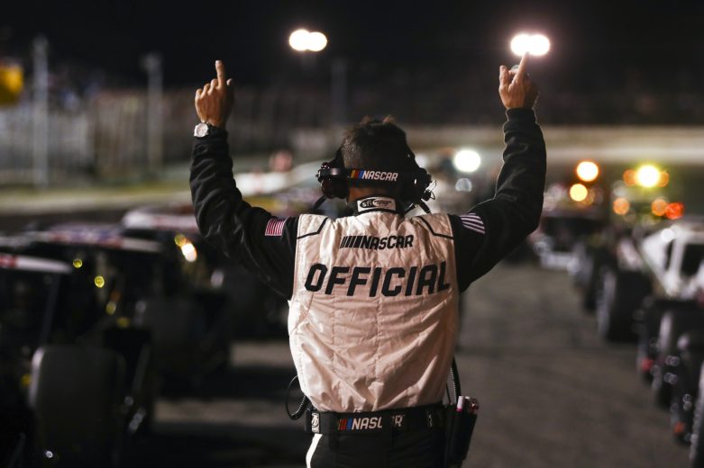 Drivers start their engines for the Phoenix Communications 150 for the Whelen Modified Tour at Thompson Speedway Motorsports Park on August 18, 2022 in Claremont, New Hampshire. (Adam Glanzman/NASCAR)
