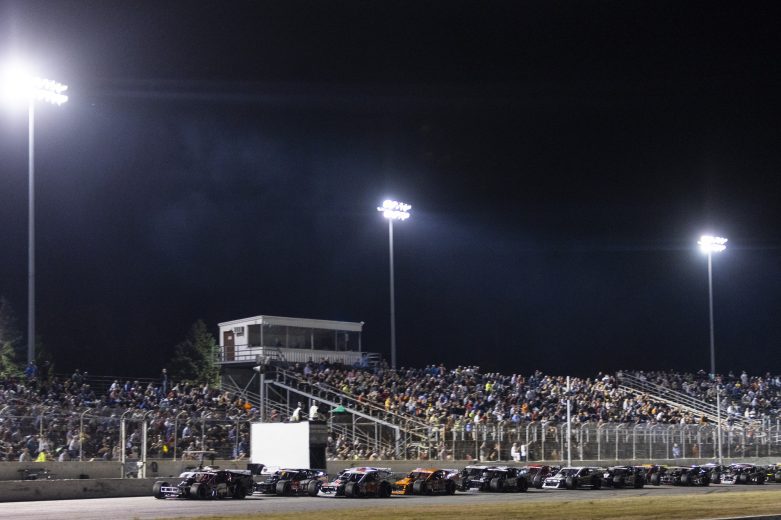 Cars in action during the Phoenix Communications 150 for the Whelen Modified Tour at Thompson Speedway Motorsports Park on August 18, 2022 in Claremont, New Hampshire. (Adam Glanzman/NASCAR)