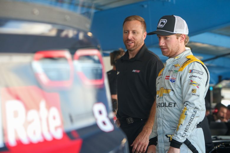 Tyler Reddick chats with his RCR crew during Day 1 of the Martinsville Speedway organizational test