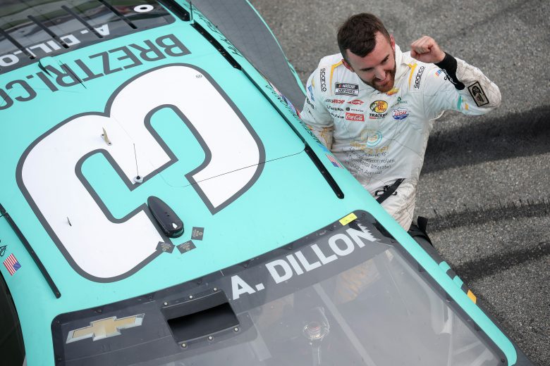 DAYTONA BEACH, FLORIDA - AUGUST 28: Austin Dillon, driver of the #3 BREZTRI Chevrolet, celebrates after winning the NASCAR Cup Series Coke Zero Sugar 400 at Daytona International Speedway on August 28, 2022 in Daytona Beach, Florida. (Photo by James Gilbert/Getty Images) | Getty Images