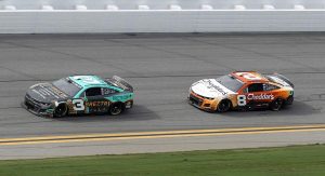 Austin Dillon's No. 3 Chevy leads Tyler Reddick's No. 8 at Daytona International Speedway