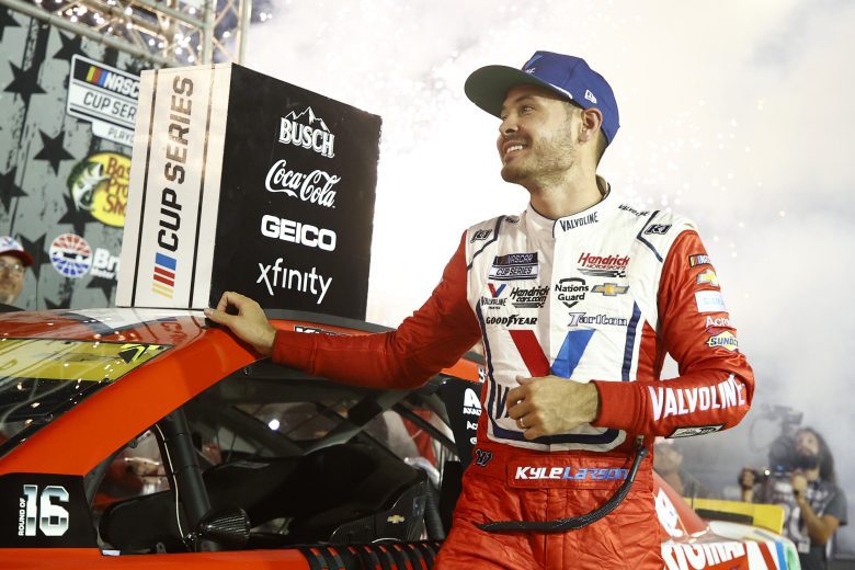 Kyle Larson celebrating at Bristol