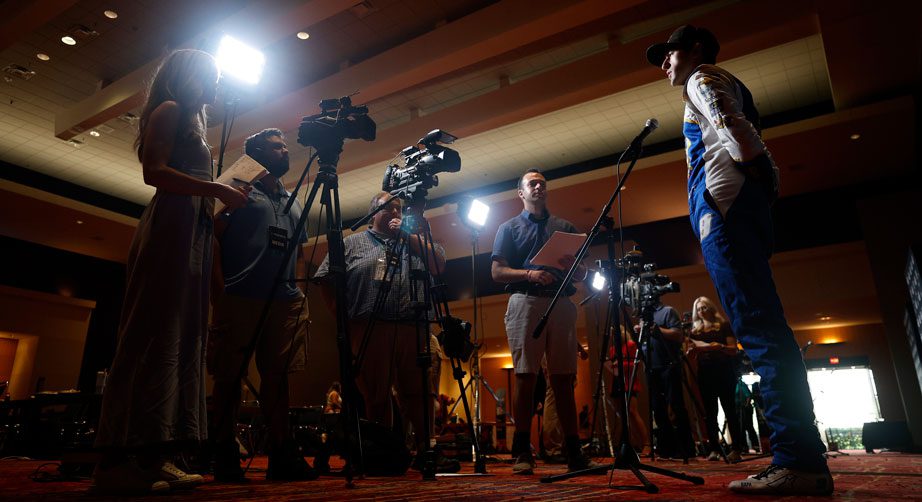 Chase Elliott speaks to media at the NASCAR Cup Series Playoffs Media Day
