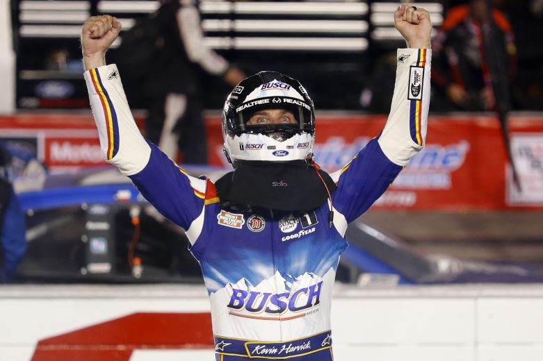 DARLINGTON, SOUTH CAROLINA - SEPTEMBER 06: Kevin Harvick, driver of the #4 Busch Beer Throwback Ford, celebrates after winning the NASCAR Cup Series Cook Out Southern 500 at Darlington Raceway on September 06, 2020 in Darlington, South Carolina. (Photo by Chris Keane/Getty Images) | Getty Images