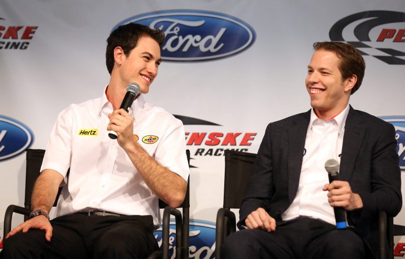 CONCORD, NC - JANUARY 23: (L-R) Joey Logano and Brad Keselowski, teammates at Penske Racing, speak to the media during the 2013 NASCAR Sprint Media Tour on January 23, 2013 in Concord, North Carolina. (Photo by Streeter Lecka/Getty Images for NASCAR) | Getty Images