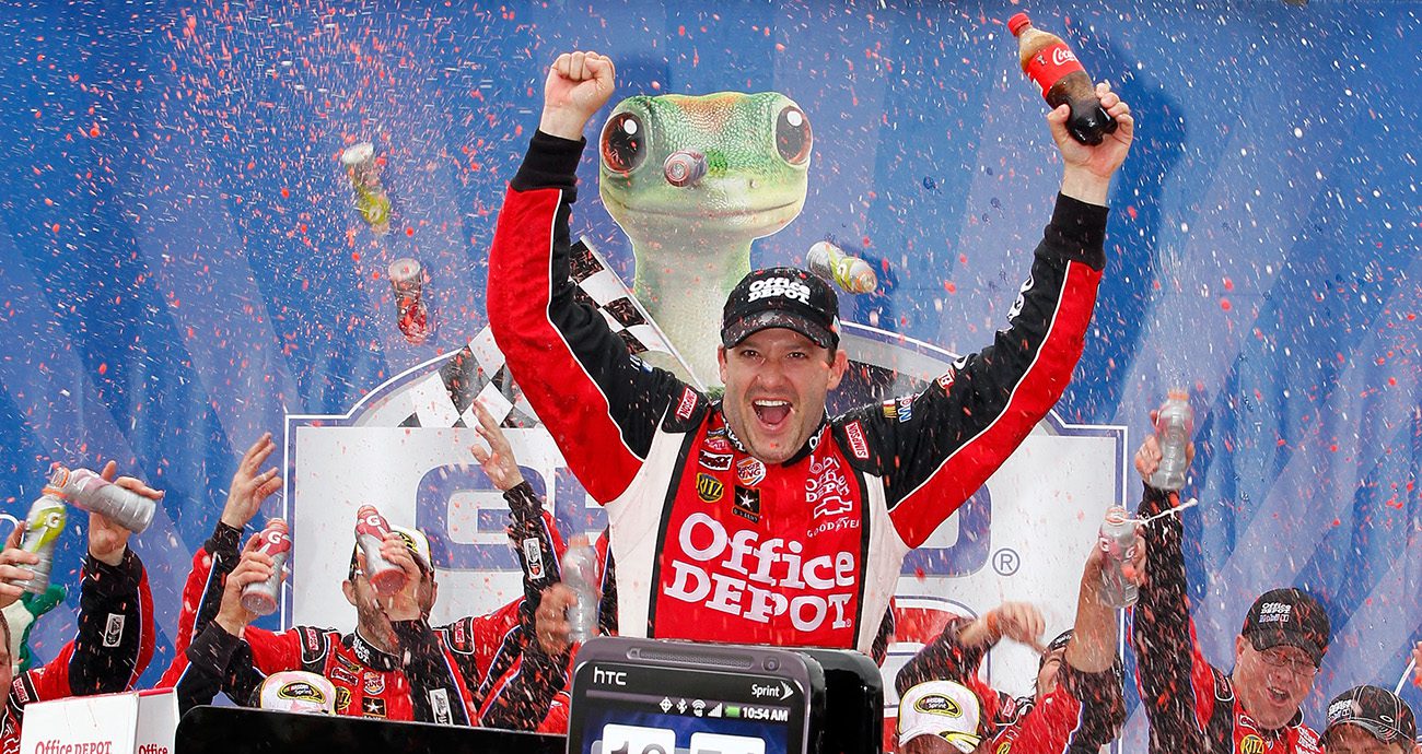 Tony Stewart celebrates at Chicagoland.