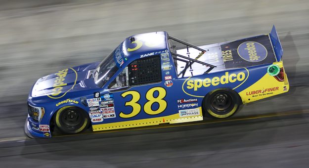 Zane Smith, driver of the No. 38 Speedco Ford F-150, during the NASCAR Camping World Truck Series UNOH 200 at Bristol Motor Speedway on September 15, 2022. (Adam Fenwick | NASCAR Studios)