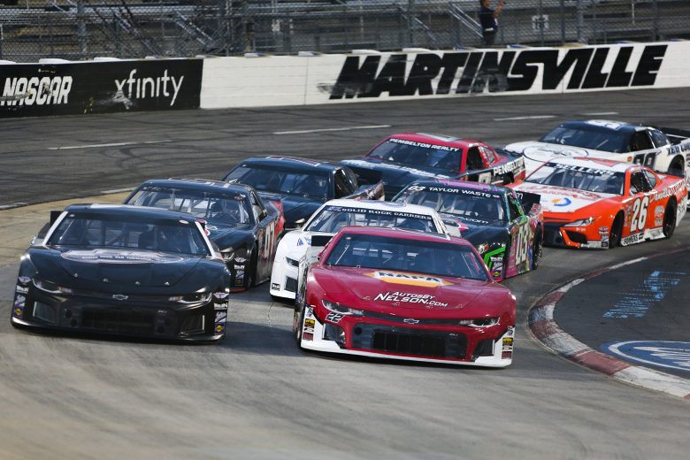Bobby McCarty (22) and Chase Burrow (8) at the start of the ValleyStar Credit Union 300 at Martinsville Speedway on September 24, 2022. (Adam Fenwick/NASCAR)