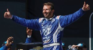 Matt DiBenedetto celebrates in Victory Lane
