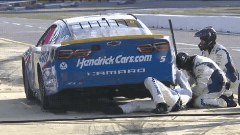 Trouble for Kyle Larson, who pits for repairs under green. His stage points earned are coming in handy.