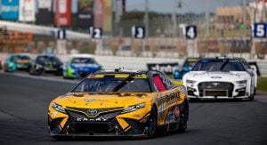 Christopher Bell's No. 20 Toyota leads the pack at the Charlotte Motor Speedway road course