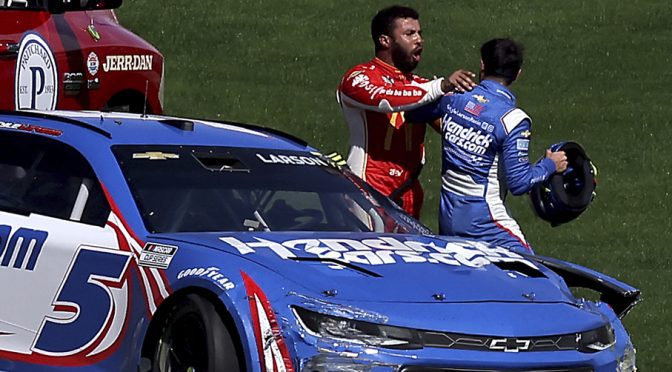 Bubba Wallace confronts Kyle Larson after wreck involving Christopher Bell