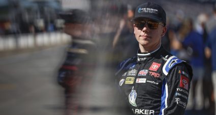 John Hunter Nemechek waits near his pit stall.